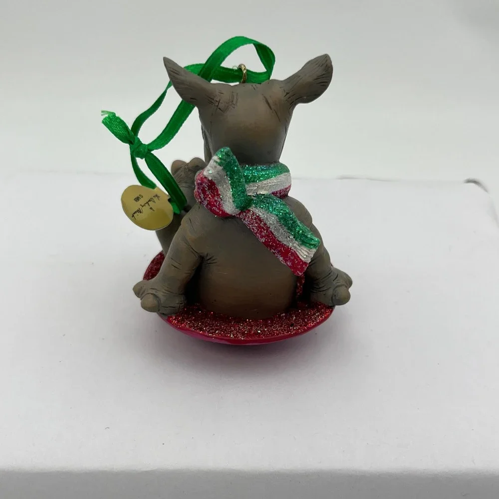 Danbury Mint Baby Rhino Christmas Ornament Glitter Sled Scarf Holiday Decor